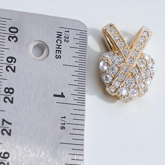 Vintage Nolan Miller Slide Heart Pendant Criss Cross Rhinestone Crystal Designer - Picture 6 of 6